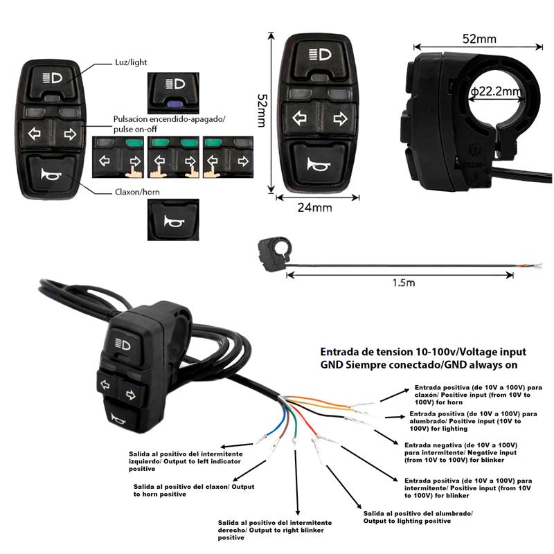 Botonera BSK321 con Intermitentes, luz y claxon con conector SM 1,5M
