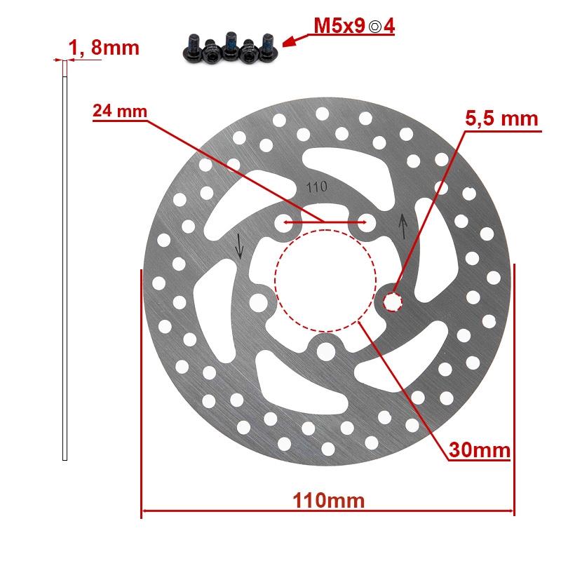 Disco freno Dv5-2 110mm 5H Argento per Xiaomi Essential e 1s Nuovo modello