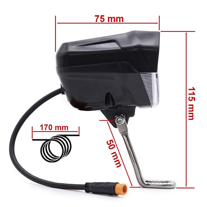 Farol LED com buzina preta 12-72v com conector à prova d'água