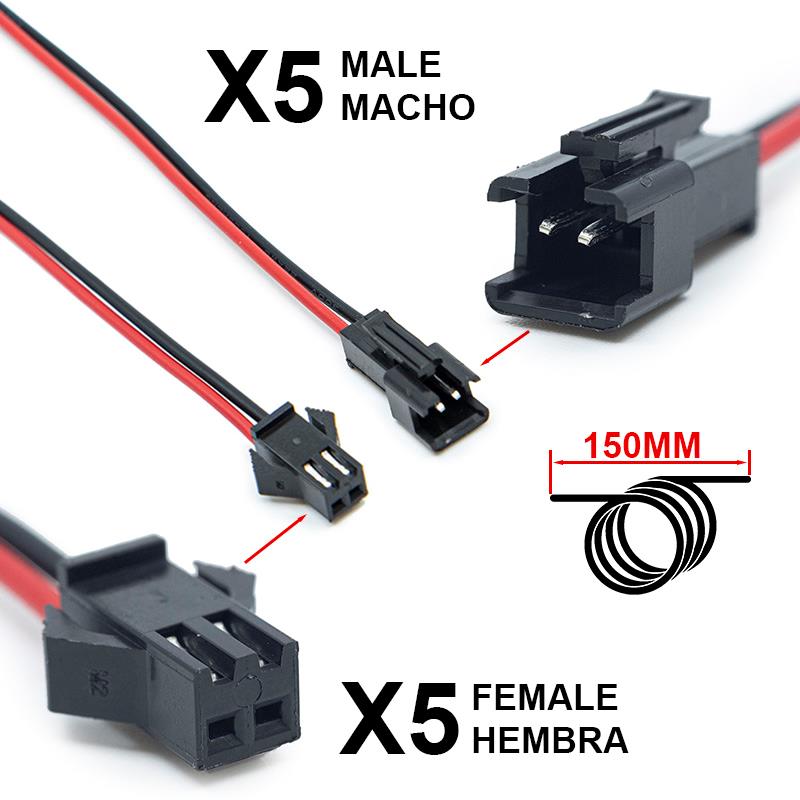 SM 2 pin connector with 22 AWG cable - 5m/5h