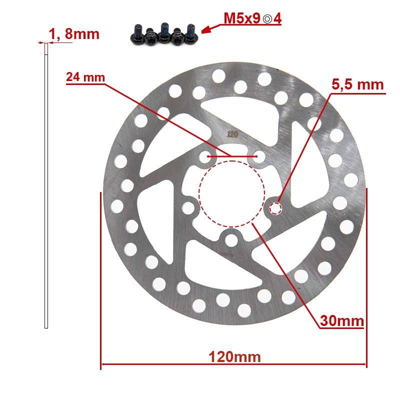 Brake disc 120 mm 5h Silver for XIAOMI M365, Essential, 1S, PRO/2