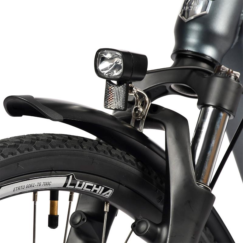 Bicicleta eléctrica urbana Antares 700C con marco de acero y frenos de disco