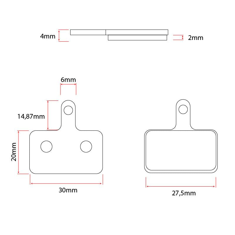 Pastilha de freio quadrada de cobre RT004-M com talão [RAMBOMIL] - 2 conjuntos