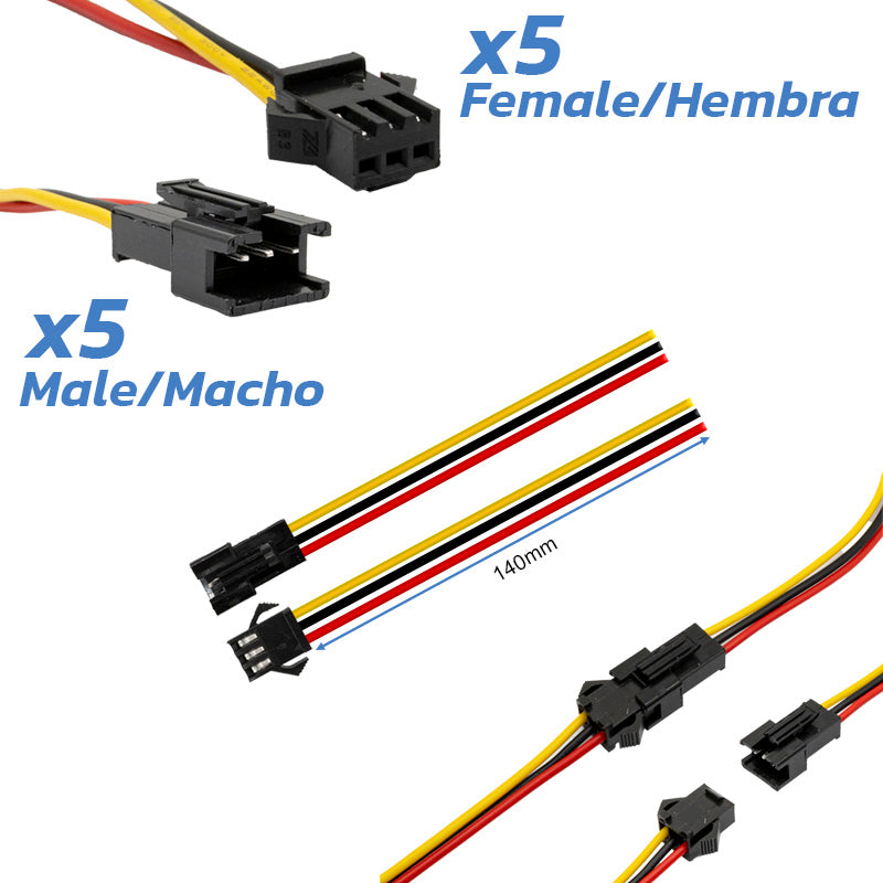 Conector con cable 22AWG SM 3 pin - 5F/5M
