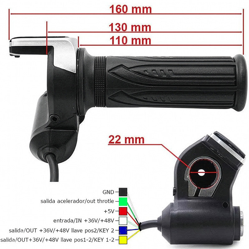 Acelerador con indicador de batería  y llave (36V/48V) - Conector SM