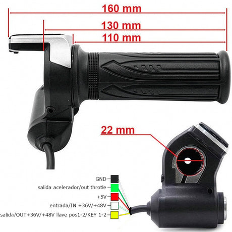 Acelerador con indicador de batería  y llave (36V/48V) - Conector SM